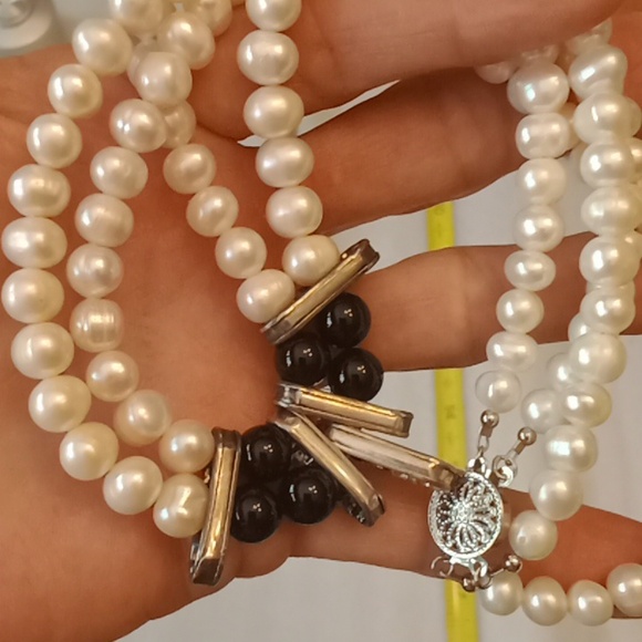 Pearls - Onyx Silver Necklace #551 - Picture 8 of 8